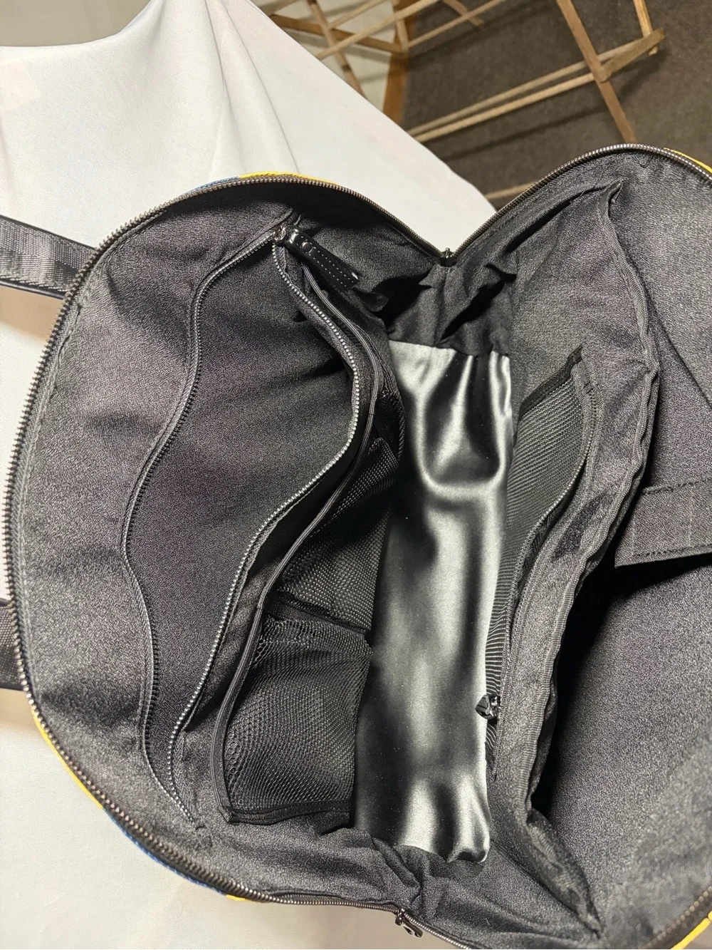Rareform: Yellow and Navy Duffel Bag with Black Handles